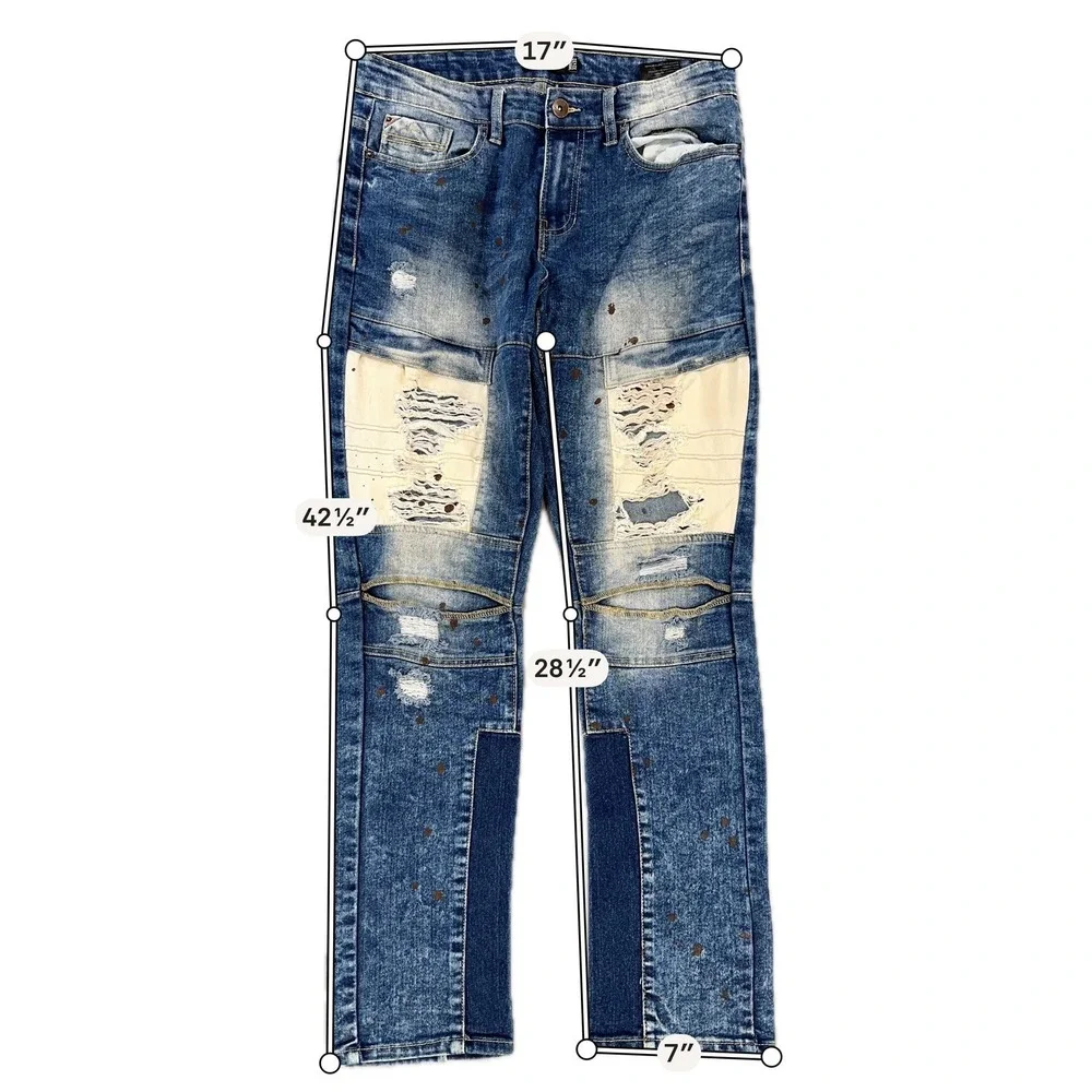 Southpole Jeans Mens 32x32 Medium Wash Blue Skinny Slim Distressed Ripped Knees - Picture 3 of 10